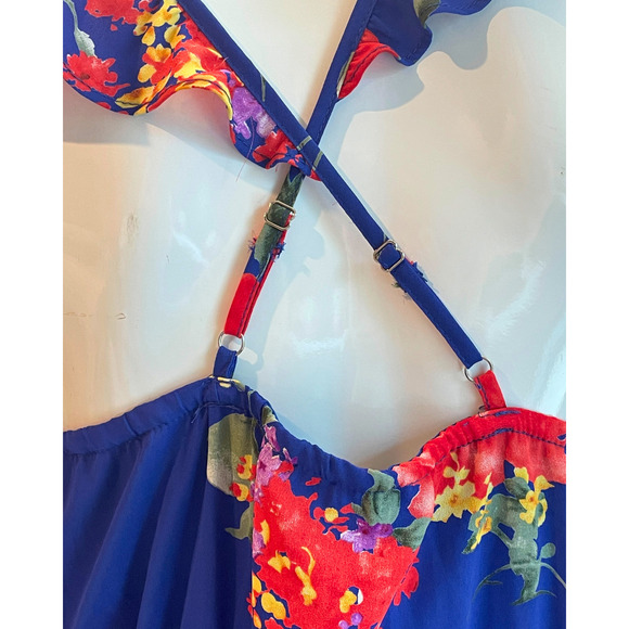 Skies Are Blue Sz S Wrap Dress Ruffle Straps Blue Floral Balletcore Romantic New - Picture 8 of 10